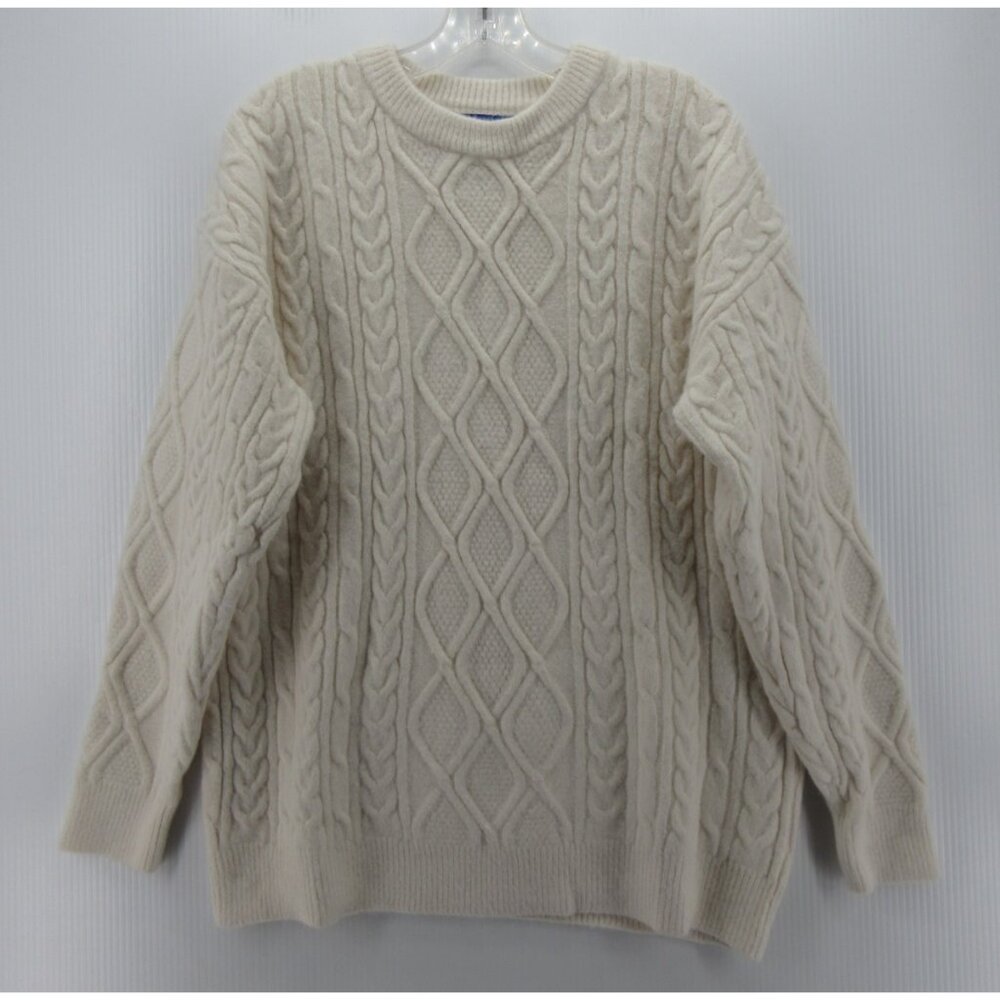 Aelfric Eden Sweater Small White Pullover Fisherman Cable Crewneck